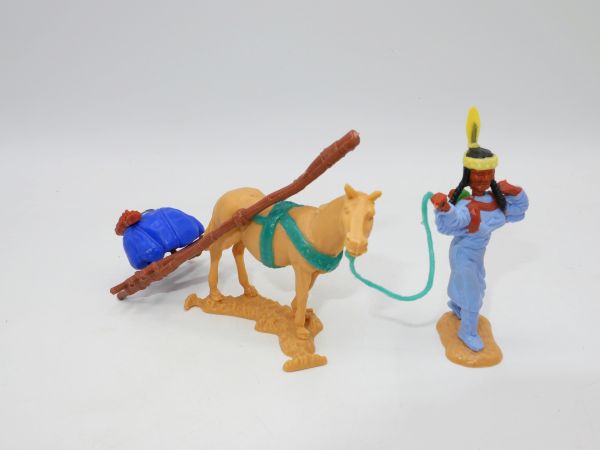 Timpo Toys Indianer mit Travois, blaue Decke