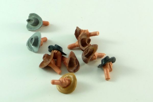 Timpo Toys 10 Cowboy's heads with hats 1st version