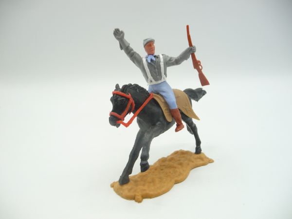 Timpo Toys Confederate Army soldier 2nd version riding, rifle sideways, arm up