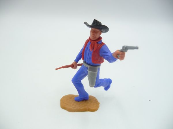 Timpo Toys Cowboy 2. Version laufend mit Pistole + Gewehr - tolle Farbkombi