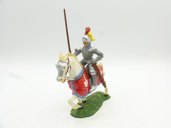 Elastolin 7 cm Knight on horseback, lance high, No. 8965, 2s painting - great figure