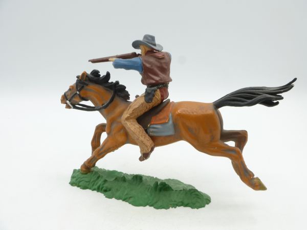 Elastolin 7 cm Cowboy zu Pferd mit Gewehr, Nr. 6996 - Sammlerbemalung