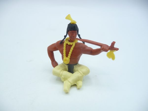 Timpo Toys Indianer mit seltenem Unterteil (hellgelb, sitzend)