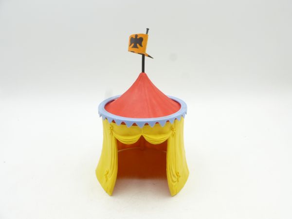 Timpo Toys Ritterzelt gelb, rotes Dach, blauer Kranz