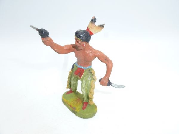 Elastolin composition Indian with pistol + knife (green trousers) - nice figure