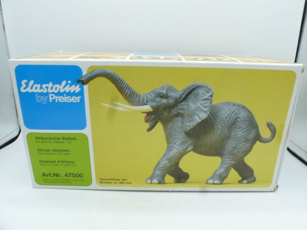 Preiser African elephant, No. 47500, length 28 cm - orig. packaging