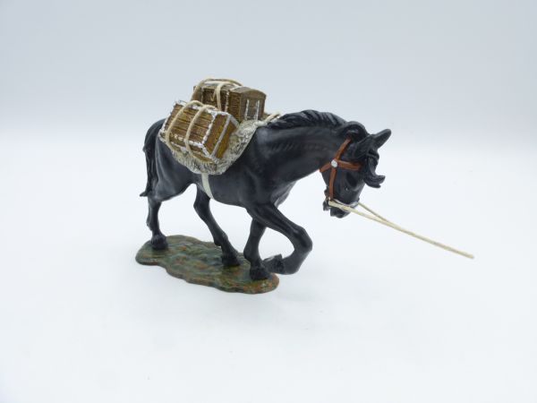 Umbau 7 cm Pferd gehend, schwarz mit Ladung - toll passend zu 7 cm Figuren