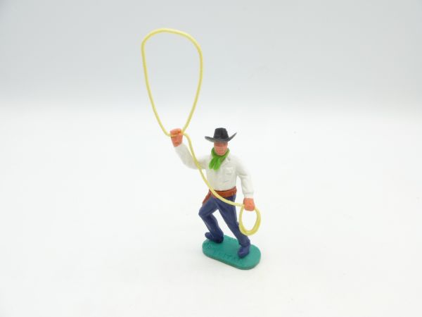 Timpo Toys Cowboy 2nd version standing with lasso - rare neon green neckerchief