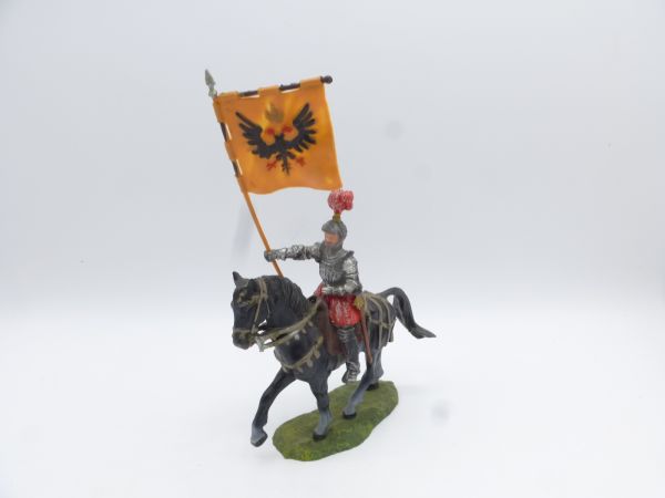 Elastolin 7 cm Banner bearer on pacing horse, No. 9085 - with price tag