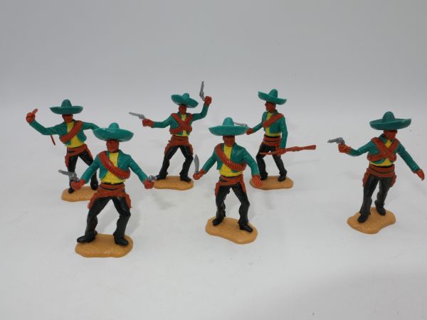 Timpo Toys Set of Mexicans on foot, green/yellow/black, green hats (6 figures)