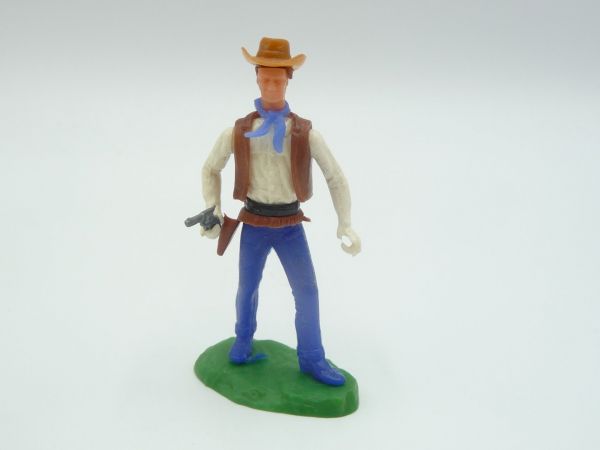 Elastolin 5,4 cm Cowboy stehend Pistole, mittelblaues Halstuch