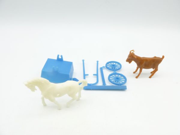 Heinerle Africa series: Two-wheeled cart with horse + goat, light blue - parts at the casting