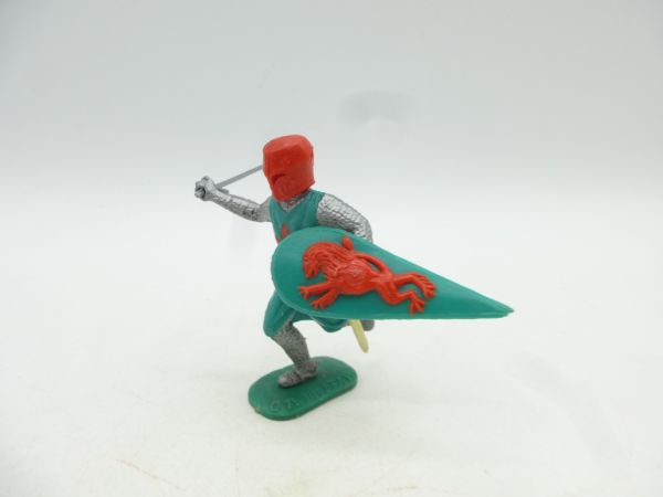 Timpo Toys Mittelalterritter laufend, grün/rot mit Schwert