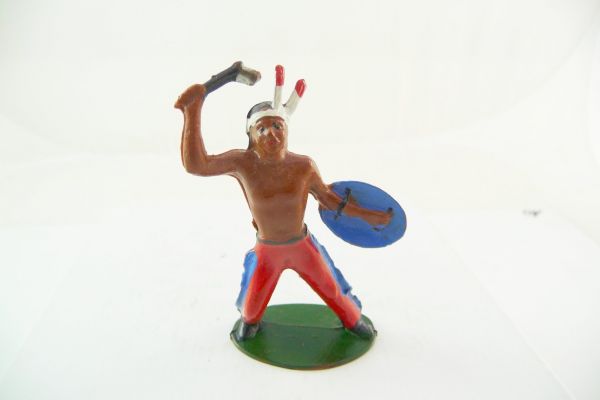 Reisler Hartplastik Indianer stehend mit Tomahawk + Schild - frühe Figur