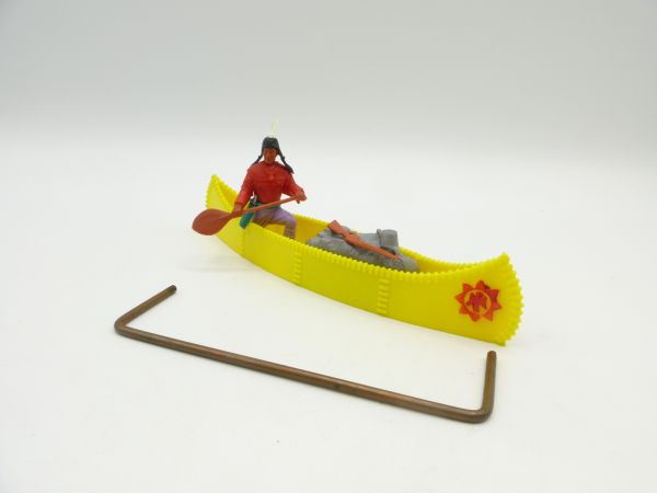 Timpo Toys Canoe (yellow, red emblem), Indian with cargo