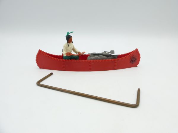 Timpo Toys Kanu (rot, schwarzes Emblem), Indianer mit Ladung