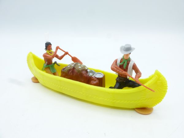 Elastolin 5,4 cm Canoe with Indian + Cowboy + cargo - rare, brand new
