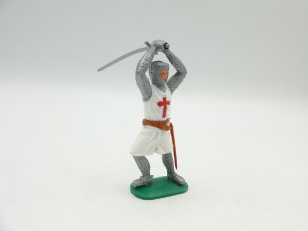 Timpo Toys Kreuzritter 1. Version stehend, Schwert beidhändig über Kopf