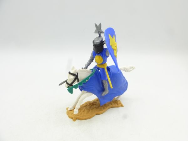 Timpo Toys Visor knight riding, medium blue with sword + shield