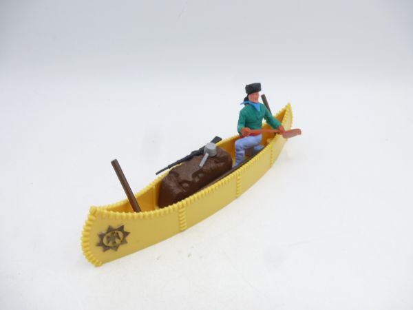 Timpo Toys Canoe (pale yellow with black emblem) with Trapper