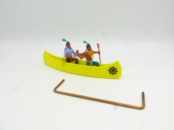 Timpo Toys 2-man canoe, bright yellow with Indians