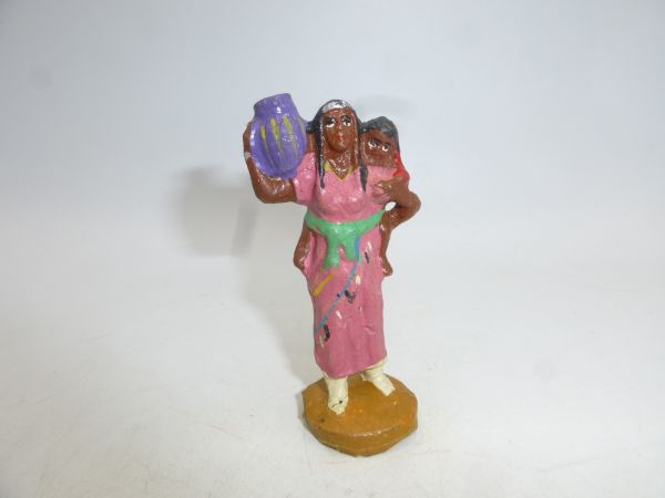 Hopf Indian woman with jug + child, pink dress