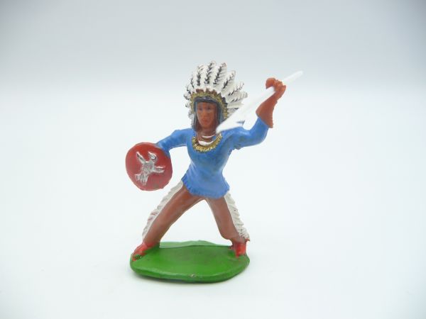 Indianer (klein) Speer werfend, Hemd blau