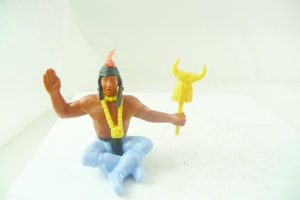 Timpo Toys Indianer 2. Version sitzend mit Stammeszeichen (gelb)