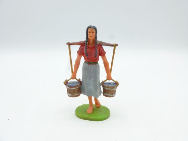 Elastolin 7 cm Frau mit 2 Eimern, Nr. 9658 - toller Zustand, seltene Farbe