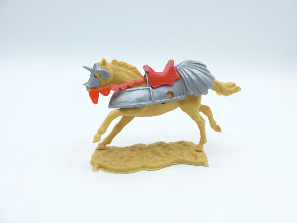 Timpo Toys Armoured Horse, beige, long, red saddle
