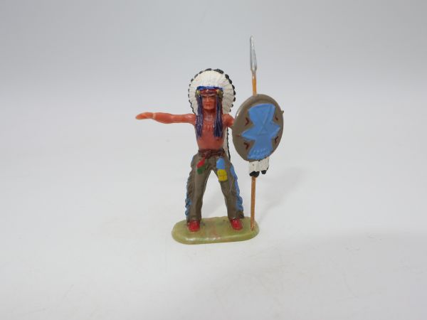 Elastolin 4 cm Chief standing with spear + shield, No. 6802
