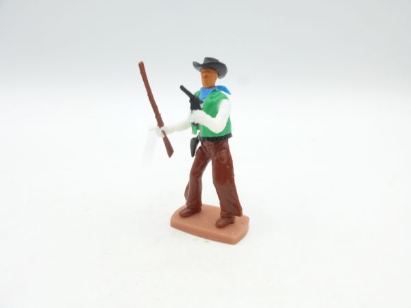 Plasty Cowboy standing with pistol + rifle - rare green waistcoat