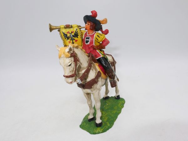 Elastolin 7 cm Fanfare player on standing horse, No. 9073