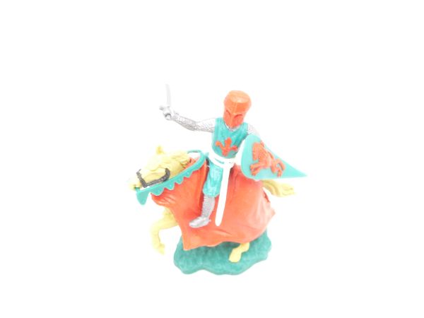 Timpo Toys Medieval knight on horseback with sword, green/red