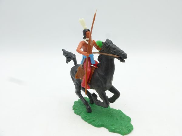 Elastolin 5,4 cm Indianer reitend mit Speer + Schild (+ weitere Waffe)