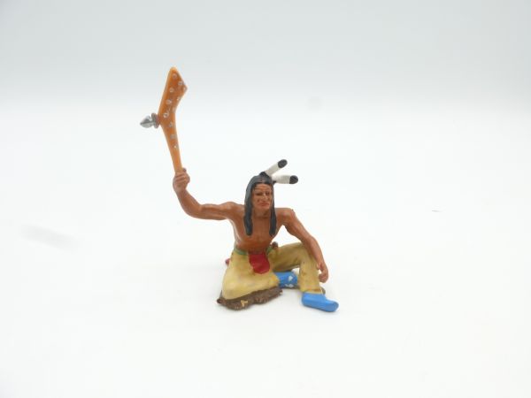 Elastolin 7 cm Indianer sitzend mit Keule, Nr. 6835 - tolle Bemalung