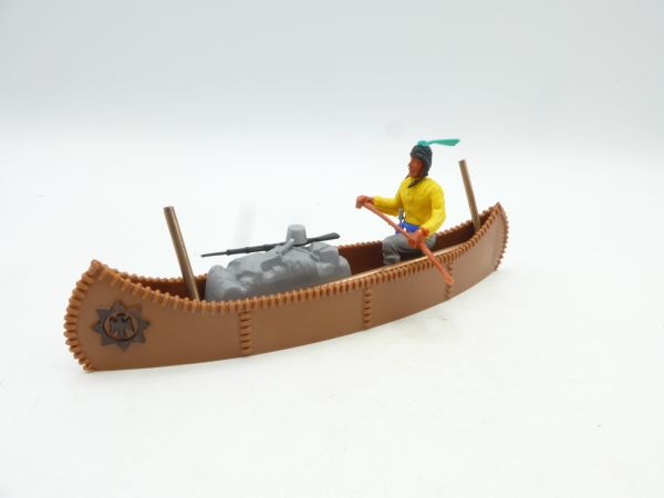 Timpo Toys Canoe with Indians + cargo, brown with black emblem