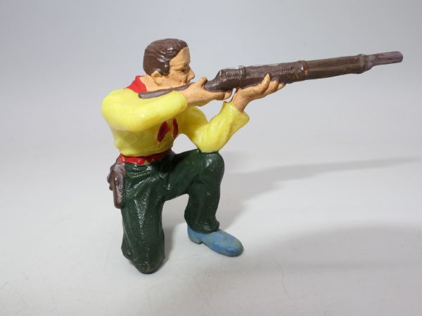 Elastolin 7 cm Cowboy kneeling with rifle, without hat, No. 6815, lemon yellow
