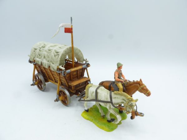 Elastolin 4 cm Mittelalterlicher Kampfwagen mit 2 Pferden, Nr. 9872