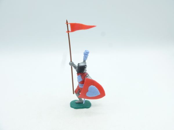 Timpo Toys Visor knight running with flag (not Timpo), red/light blue