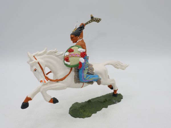 Elastolin 7 cm Indianer zu Pferd mit Keule, Nr. 6852 - schöne Sammlerbemalung