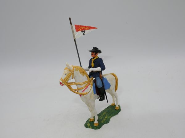 US-Kavallerist, Offizier auf stehendem Pferd mit Wimpel - schöner 4 cm Umbau