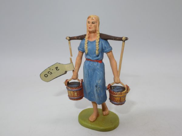 Elastolin 7 cm Woman with 2 buckets, No. 9658, painting 2 - rare