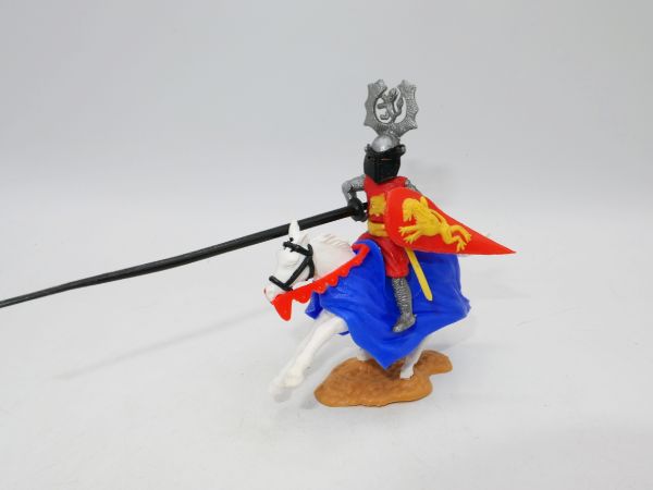 Timpo Toys Tournament knight on horseback, red/yellow, black lance