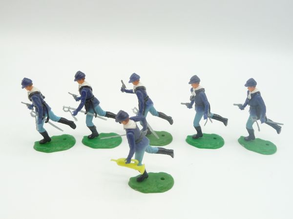 Elastolin 5,4 cm 6 Union Army soldiers running with pistol + sabre / trumpet - top condition