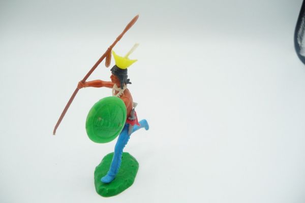 Elastolin 5,4 cm Irokese laufend mit Speer + Schild (+ Tomahawk)