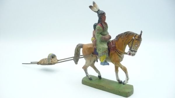Elastolin Composition Indian woman on horseback with child and sledge - great figure