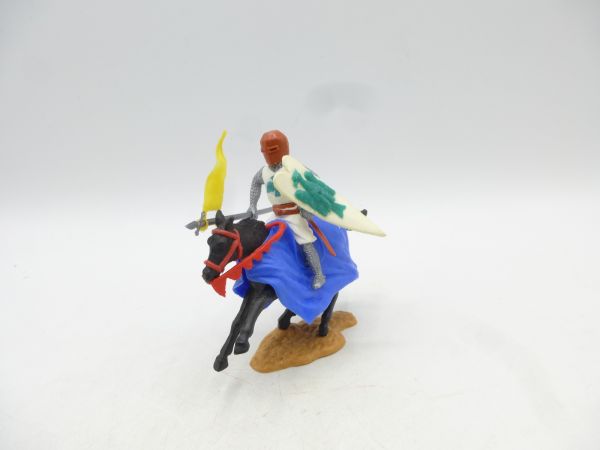 Timpo Toys Medieval knight on horseback, white/green, brown head