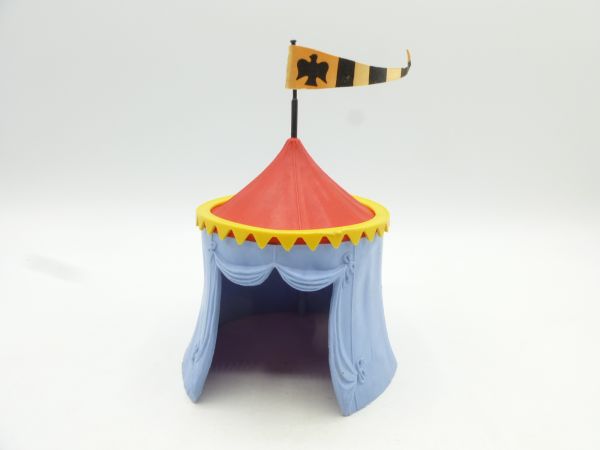 Timpo Toys Ritterzelt (hellblau, rotes Dach, gelber Rand)