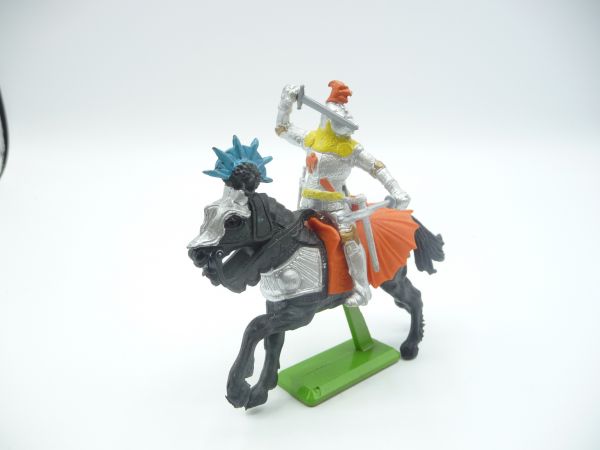 Britains Deetail Knight 2nd version riding with sword + battleaxe - extremely rare orange blanket